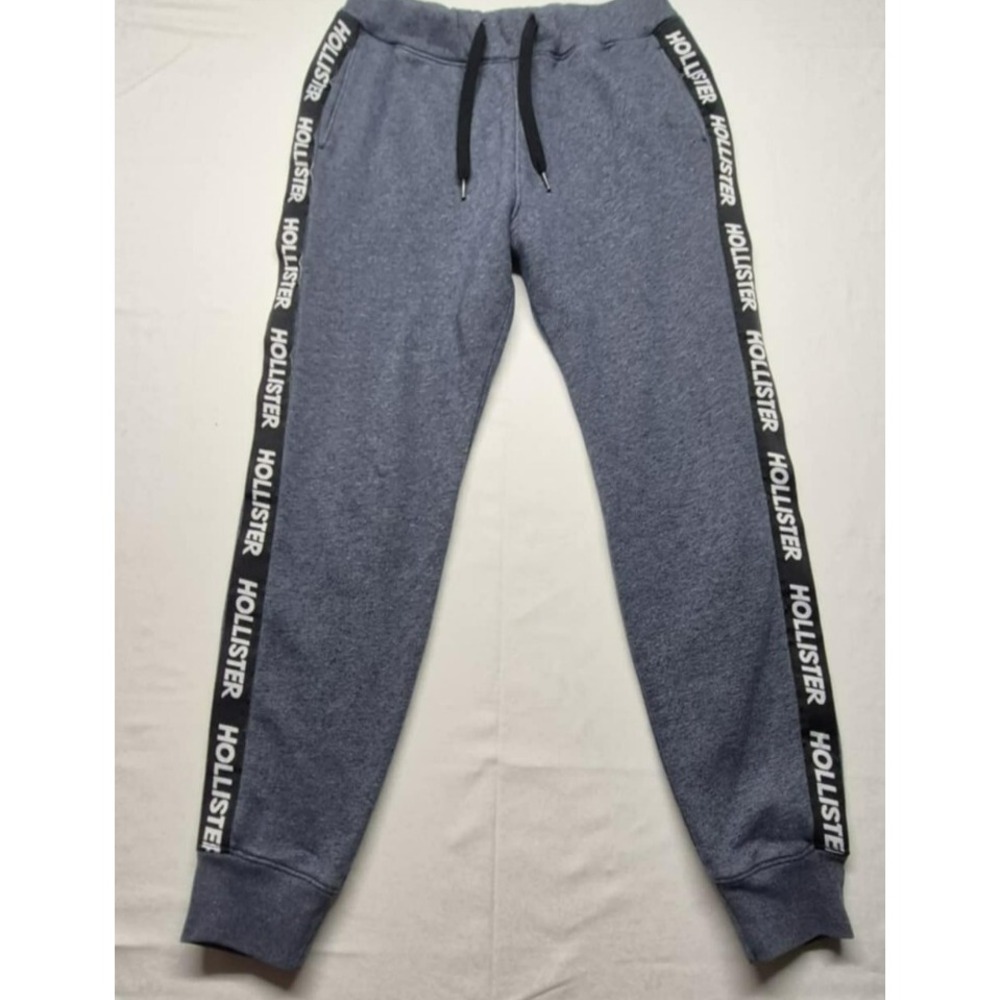 Holister men's blue with black logo down the leg‎ joggers, drawstring size S
